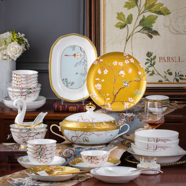 

rich family.household dinnerware sets phnom penh bone china set, brushed gold ceramic tableware, overglaze craft, household or giftt