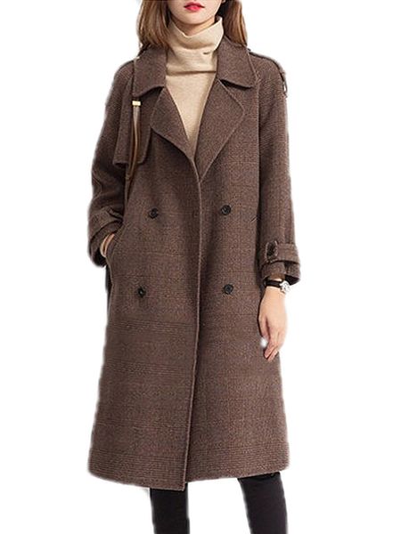 

2021 new women's cashmere coat plaid retro british style can't afford the fleece ball autumn and winter rkrl, Black