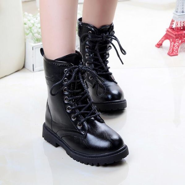 

fashion chaussure child martin girls boys winter sport shoes rain pu leather kids sneakers baby snow boots, Black