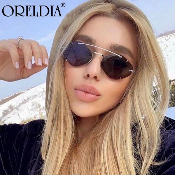 

rimless lens alloy sunglasses for women black chic sun glasses men square claw clear lens shades vintage yellow, White;black