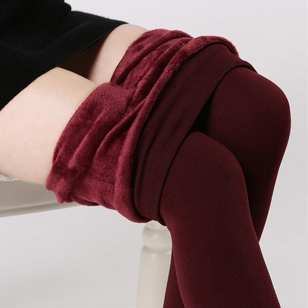 

leggings plus high waist winter velvet thicken women's warm pants warm elastic faux velvet winter thick slim plus size leggings, Black