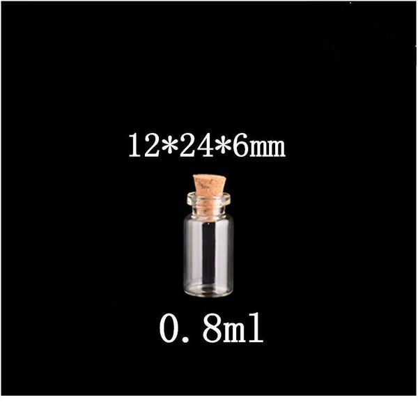 

12*24*6mm 0.8ml small glass bottles with cork mini empty glass vials jars 200pcs/lot 12*24*6 bbyvgp