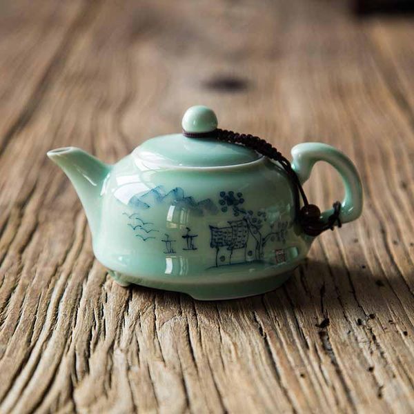 

селадон ручная роспись чайник керамический главная фильтр черный чай kung fu tea pot одно управление использование селадон ручная роспись bb