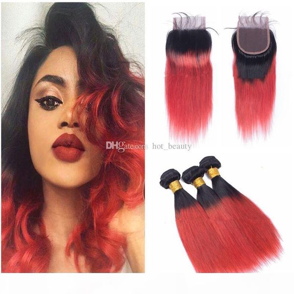 

silky straight human hair bundles with lace closure two tone 1b 350 orange hair extensions 3 bundle deals with 4x4 lace closure, Black