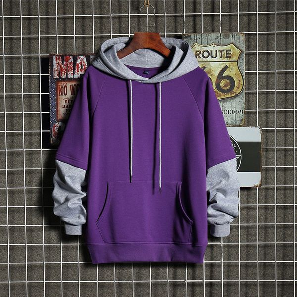 

fall/winter new couple outfits custom color matching fake two-piece hooded sweater men's loose trend coat jacket customization, Black