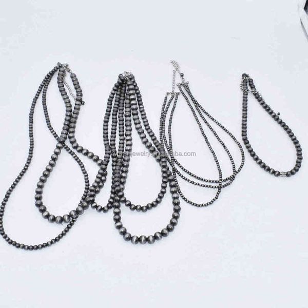 

handmade navajo pearls 4mm 6mm 8mm beads layers choker necklace, Silver