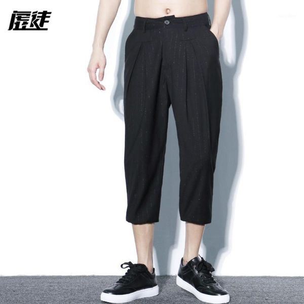 

2019 dj costume ds men's clothing hair stylist punk style hip-hop dark stripe recreation harem pants plus size singer costumes1, Black
