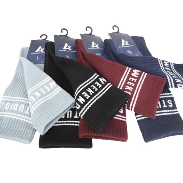 

men's socks sports business socks stockings pure cotton breathable absorb sweat against the stench letter spring, summer, autumn and wi, Black