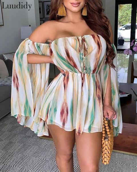 

women floral print off shoulder slit sleeve romper1, Black;white