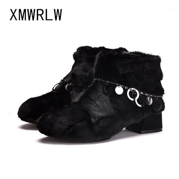 

boots xmwrlw women's ankle boot 2021 winter plush warm fur women fashion high heels for woman shoes boot1, Black