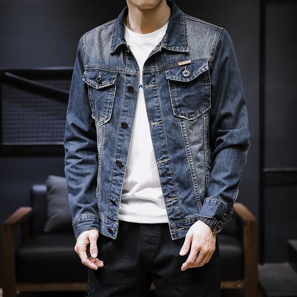 

2021 spring denim coats men stretch slim hip hop casual male cowboy jackets fashion spliced pockets solid color tide, Black;brown