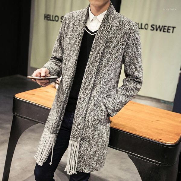 

brand new men slim long scarf collar trench coat fashion casual business solid color windbreaker jackets male clothes1, Tan;black