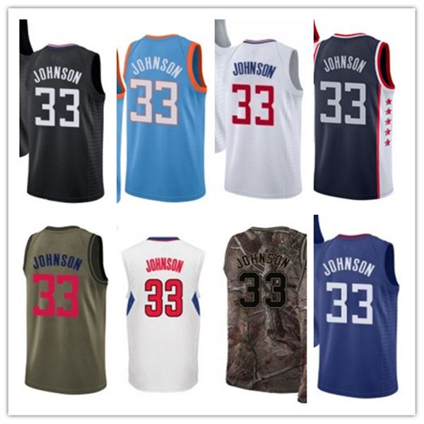 

custom 2020 clipper style jerseys black white green grey army green 33 wesley johnson basketball jersey, Black;red