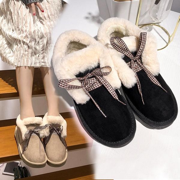 

snow boots women 2020 winter new cute suede shoes short boots plus velvet student cotton shoes peas women, Black