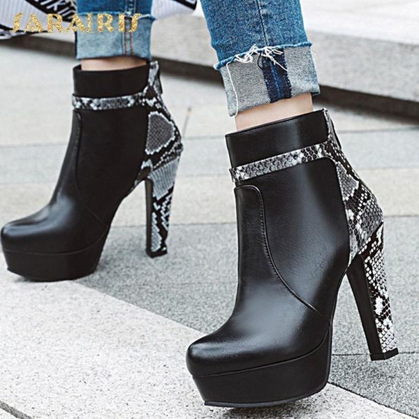 

boots brand 2021 big size 43 platform high heels patchwork elegant party shoes women office ladies ankle female1, Black