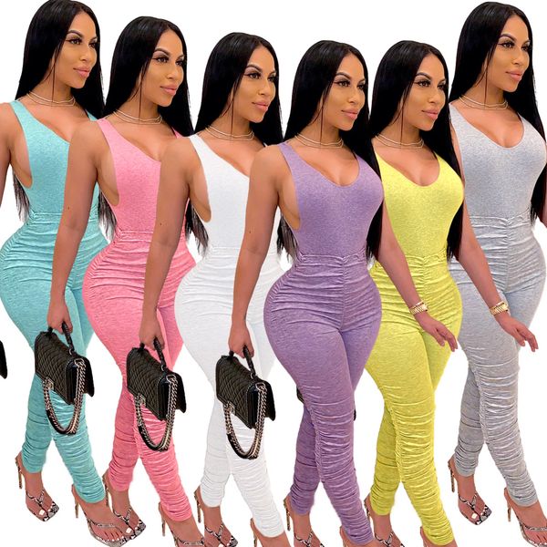 

pants spot 2023 tight-fitting halter v-neck jumpsuit pleated jogging sports suit two-piece, White