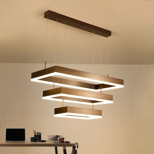 Moderne braune quadratische Pendelleuchte, rechteckig, 3 Lichter, LED-Pendelleuchte, industrielle Hängeleuchte für Wohnzimmer, Esszimmer