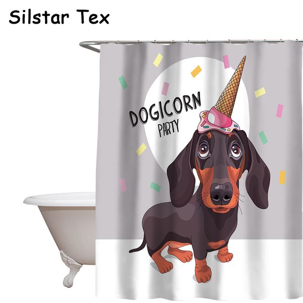 Silstar Tex fofo animal de estimação cão cortinas de banho engraçado cortina à prova d 'água à prova de umidade acessórios banheiro T200711