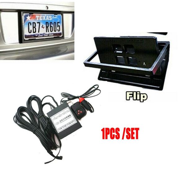 

1x car us standard hidden electric retractable front rear flip license plate frame holder remote control