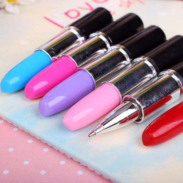 

1pcs colorful lipstick highlighter pen mini marker pens kawaii stationery material escolar writing school supplies1, Black;red