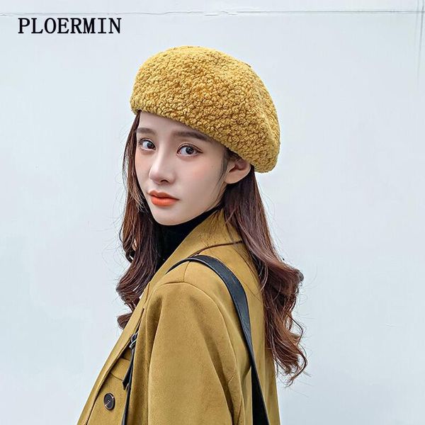 

berets autumn and winter beret hat women pure lamb wool all-match retro knitted octagonal girls female warm painter cap, Blue;gray