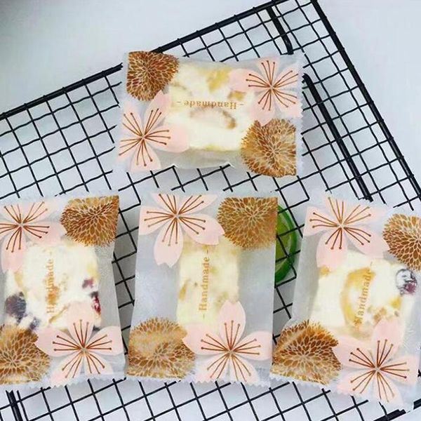

50pcs 10x7cm pink cherry blossom printing transparent gift bags pouch for party bags birthday candy package bag