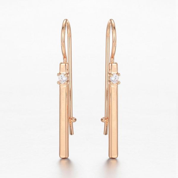 

unusual long stick drop earrings for women girls 585 rose gold clear cubic zircon one stone fashion jewelry gift, Silver