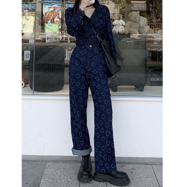 

new deep 2021 blue strawberry jeans and two-piece jacket put together luxury designer woman clothes trtg i37p, Gray