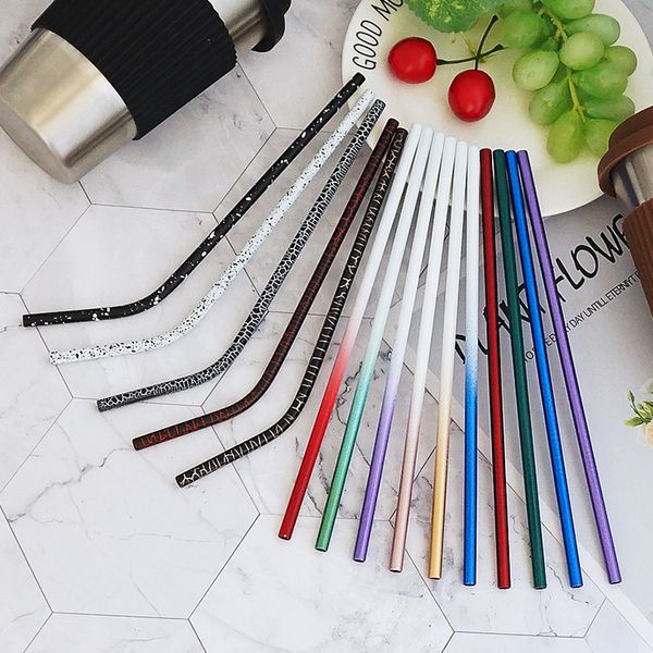 

304 stainless steel straw gradient crack pattern coffee milk juice fashion straw drinking straws kitchen tools xd24122