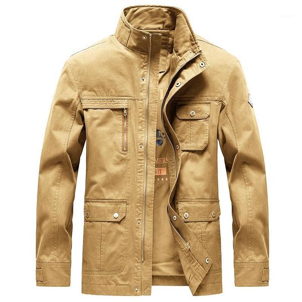 

brand autumn jacket men casual fashion mid-long coat male stand collar multi-pockets cotton men jacket chaqueta hombre1, Black;brown