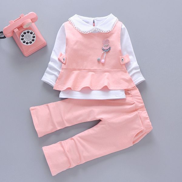 

children girl spring autumn suit female baby clothing thin kids long sleeve fashion suit 1 2 3 4 years old children clothes set lj200915, White