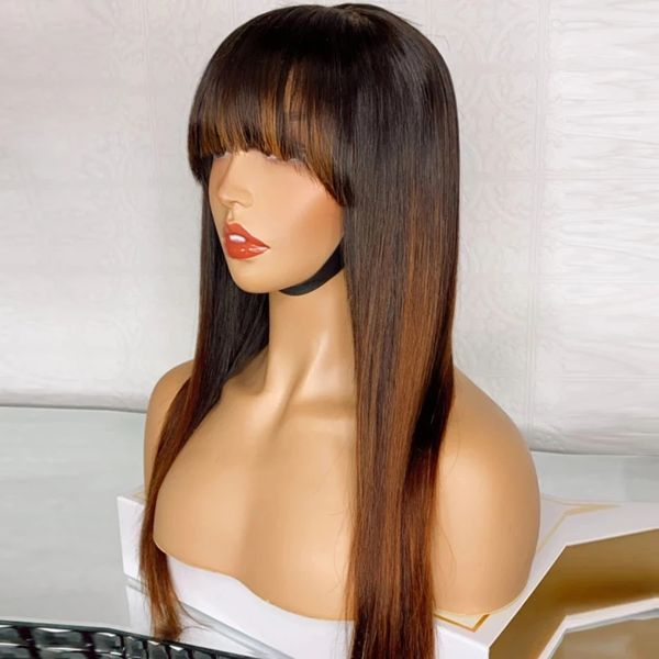 Perucas Fringe de 200 densidade Destaque Chocolate escuro marrom 360 HD Lace Frontal Wig com Berta