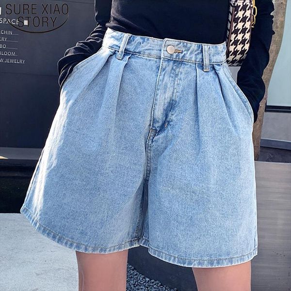 

2020 summer shorts women vintage high waist blue wide leg jeans shorts ladies plus size womens denim short femme 9001, White;black