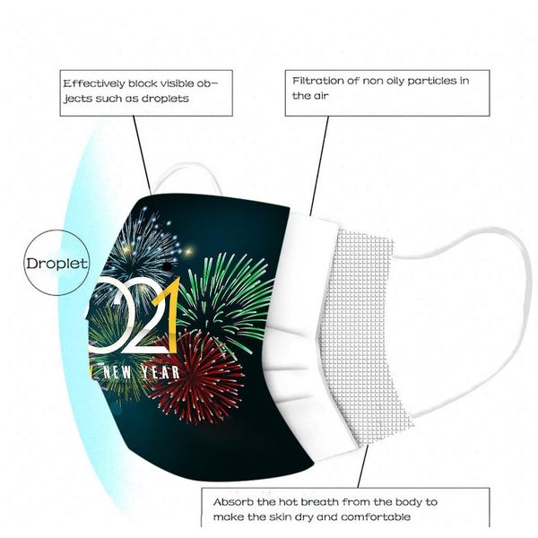 

happy new year face mask 3 layered disposable masks print dustproof breathable protective party decoration mouth c jllskk ladyshome