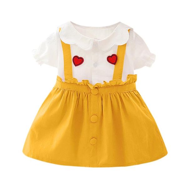 

summer baby girl dress 2021 newborn baby girl short sleeve love heart print ruffles princess dress toddler kids clothes spring, Red;yellow