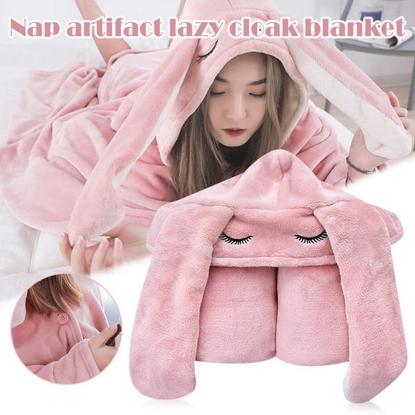 

air conditioning blanket office blanket cloak cartoon ears nap cape shawl ty66, Blue;gray