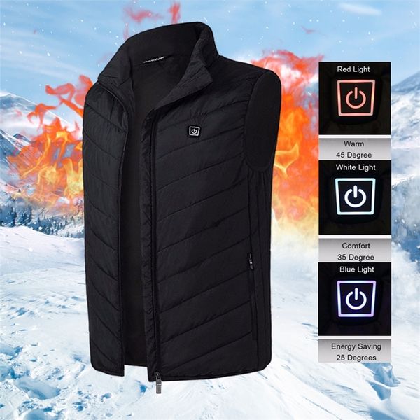 

men women electric heating vest jacket sleeveless waistcoat usb thermal clothing winter warm jacket outerwear male heated vest 201119, Black;white