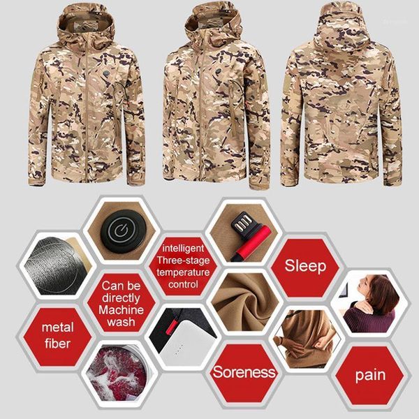

winter electric heating jacket usb smart men women keep warm thick heated jackets camouflage hooded heat hunting hiking ski suit1, Blue;black