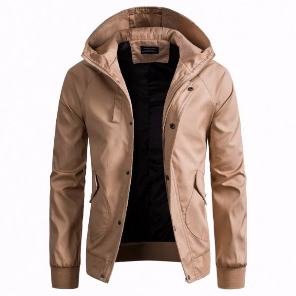 

spring autumn hooded jackets men solid color casual jacket fashion hoodies black coat male hip hop windbreaker streetwear, Black;brown