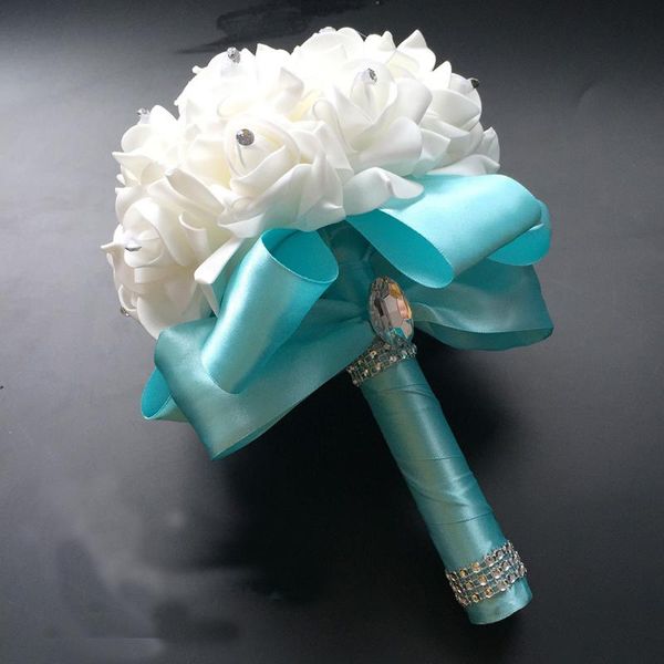 

wedding flower bouquet white rose crystal bouquet bride bridesmaid flower girl wand wedding floral