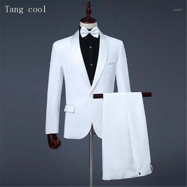 

2018 new men's greens collar suits + trousers wedding sets singer long sleeves stage black and white dinner dress suit1, Gray