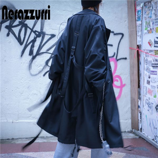 

nerazzurri oversized black long trench coat for women long sleeve drop shoulder 2020 new arrival autumn loose womens fashion t200908, Tan;black