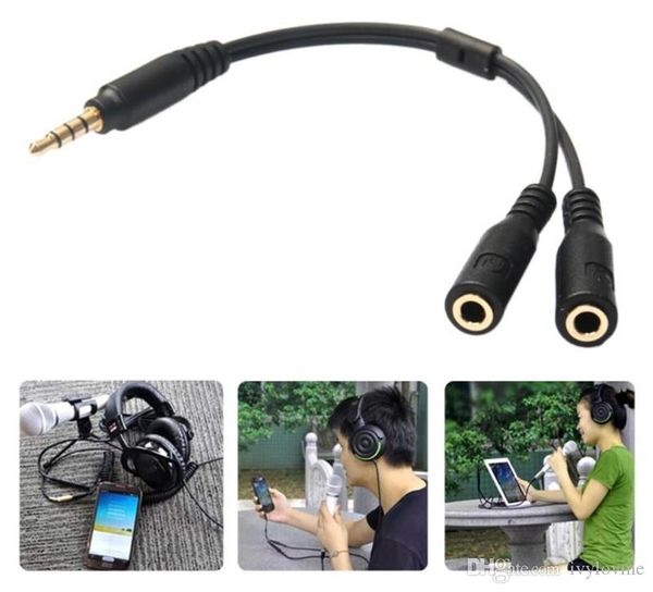 2 in 1 3,5 mm Stereo Audio Univesal Stecker auf 2 Buchse Headset Mic Y Splitter Kopfhörer Kabel Adapter für iPhone Android Kopfhörer Großhandel