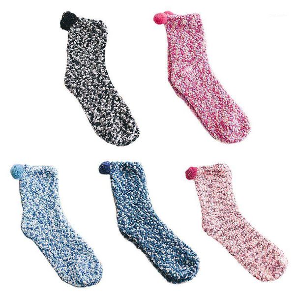 

women girls candy color pompom coral velvet slipper socks with cupcake packaging new1, Black;white