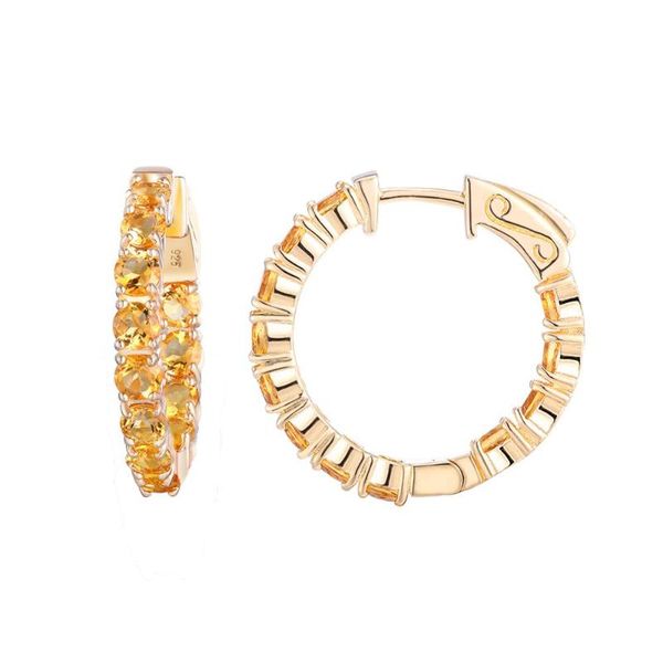 

hoop & huggie gz zongfa natural citrine gem earrings 925 sterling silver fashion jewelry, Golden;silver