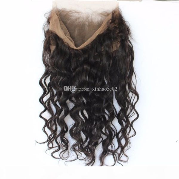 

360 кружево фронтального закрытия с ребенком волосы перуанских сыпучей волны фронтальных с природным hairline отбеленных узлами завитых 360, Black;brown