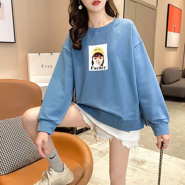 

afb1f 2020 autumn korean style loose fake two-piece neck pullover sweater bdlyn round thin women's fashion sweater mid-length, Black