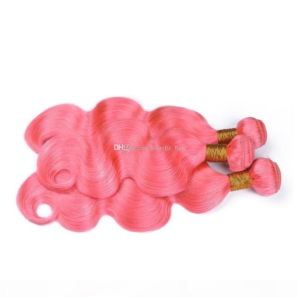 

pure color pink 9a virgin human hair weaves wavy extension pink body wave wavy colored human hair extensions 3pcs lot, Black