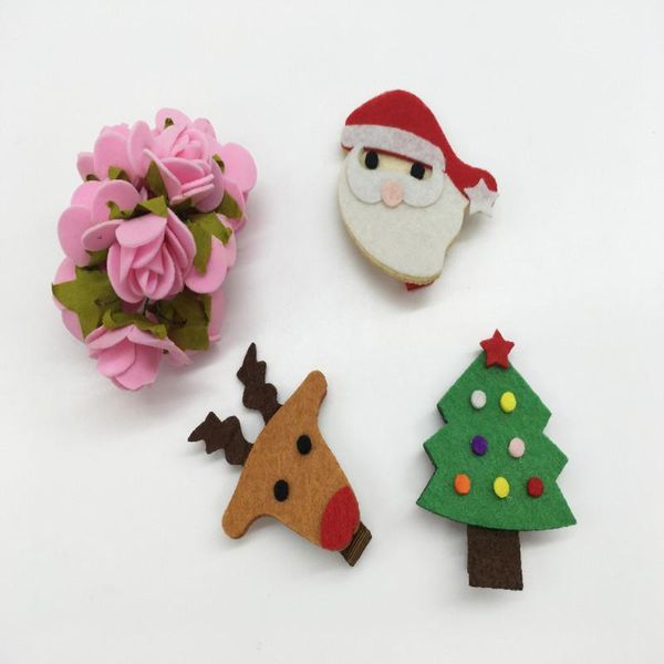 

hair accessories 15pcs fashion cute felt xmas hairpins deer christmas santa claus tree clips year party headwear, Slivery;white