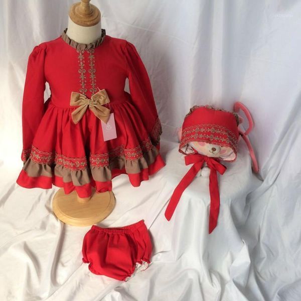 

girl's dresses 2021spring kids clothes girls spanish dress princess lolita sweet red toddler girl cotton christmas1, Red;yellow